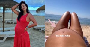 Rita Pereira mostra barriga de grávida.