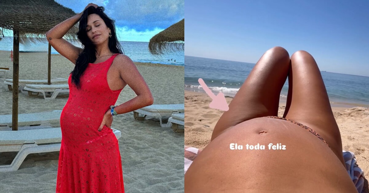 Rita Pereira mostra barriga de grávida.